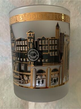 Universal Studios Florida Frosted White Glass with 22K Gold & Black Cityscape